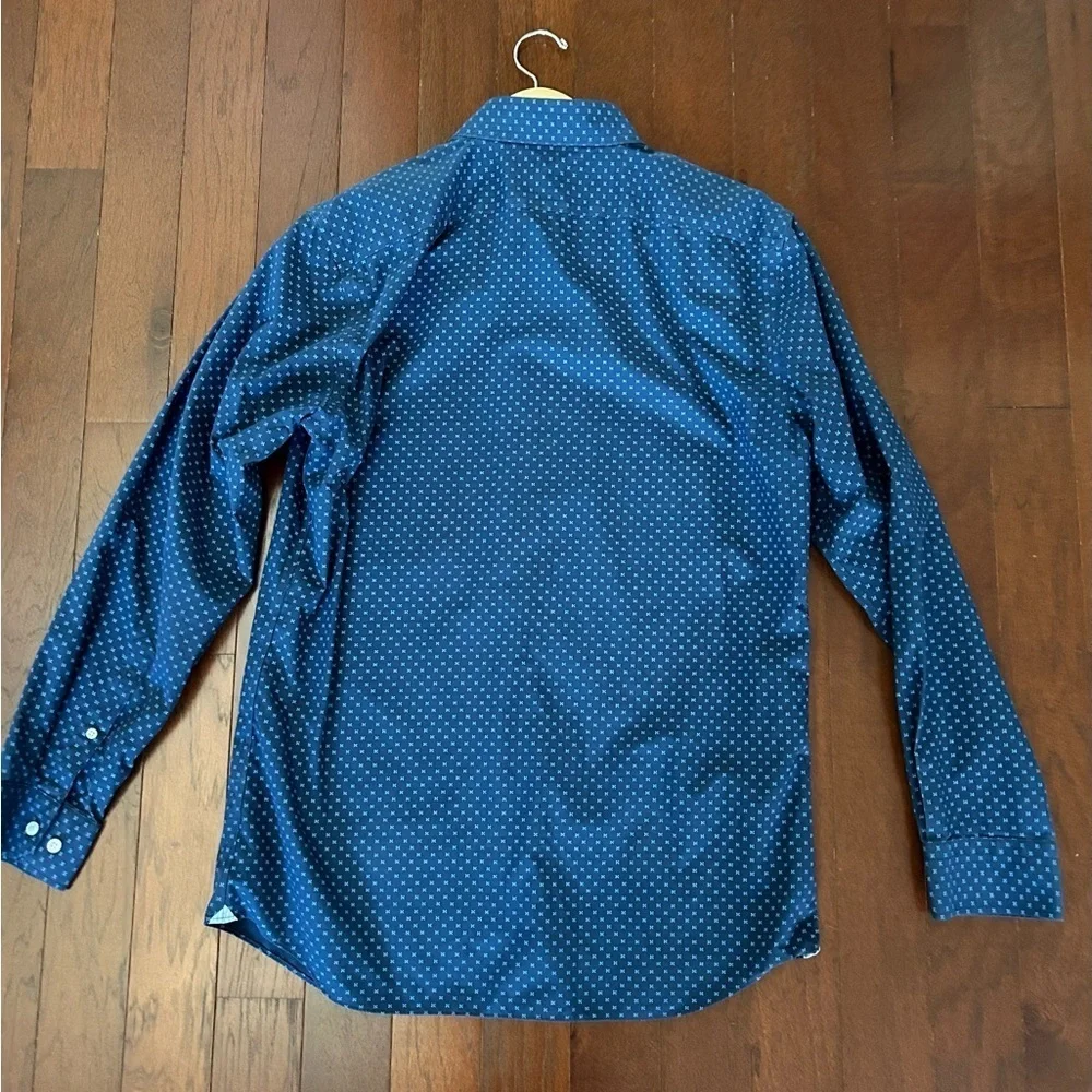 Banana Republic Men Button Down Shirt Blue Polka Dot non iron Size Large Perfect